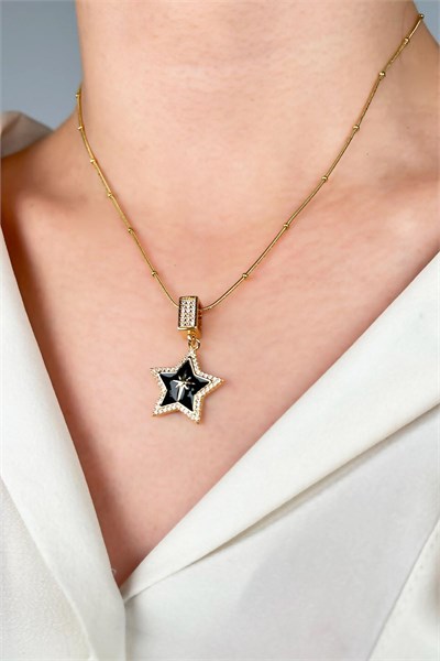 Black Star Tip Stainless Steel Necklace - Gold
