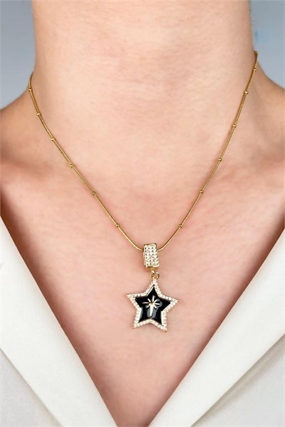 Black Star Tip Stainless Steel Necklace - Gold