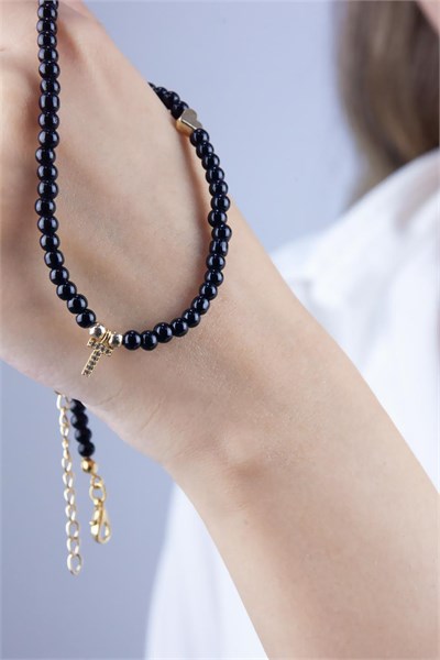 T Letter Black Pearl Design Necklace