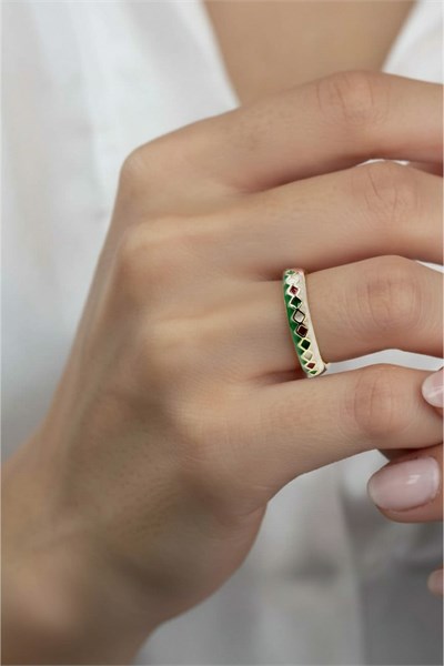 Green Enamel Full-Eternity Ring - Multicolor | Adjustable & Tarnish-Resistant