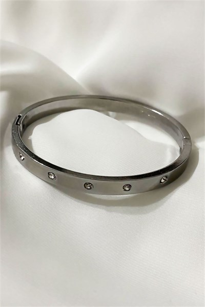 Stone-Detail Silver Color Cuff Bracelet