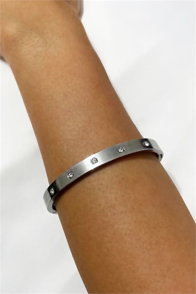 Stone-Detail Silver Color Cuff Bracelet