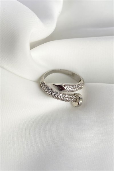 Stone-Detail Nail Silver Ring