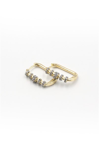 Stone Rectangular Gold Vip Earrings – Zircon Stone, Shiny, Clip-On and Anti-Allergic