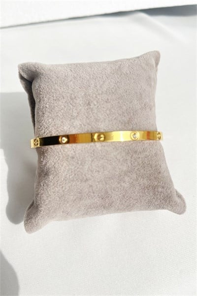 Stone-Detail Gold Cartier Model Steel Cuff Bracelet