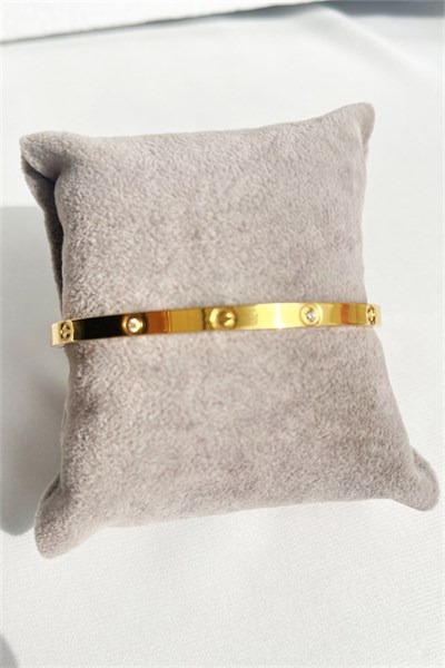Stone-Detail Gold Cartier Model Steel Cuff Bracelet