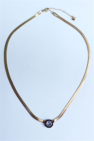 Stone-Detail Italian Steel Chain Necklace