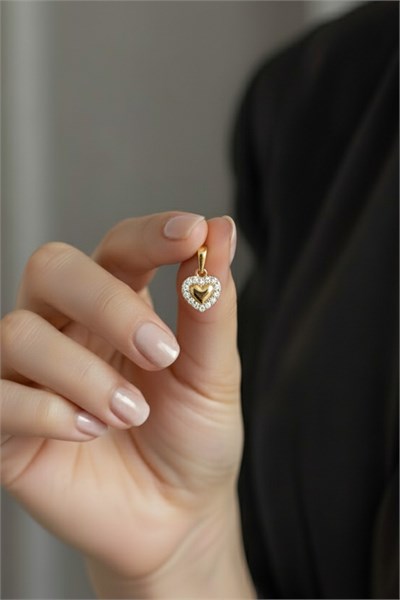 Heart-Shaped Zircon Stone Xuping Necklace Pendant – Gold 14K, 1 cm