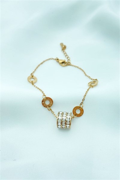 Stone-Roman Numeral Design Steel Bracelet