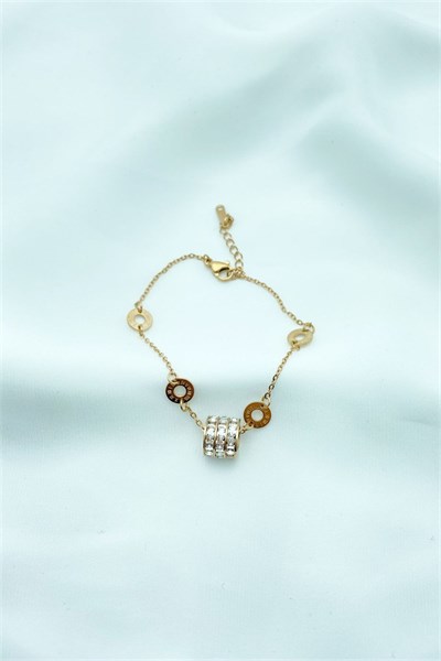 Stone-Roman Numeral Design Steel Bracelet