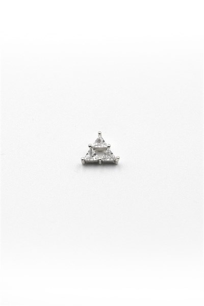 Stone-Embellished Triangle Tragus Piercing – Silver | Hypoallergenic, Non-Tarnish-, 8 mm