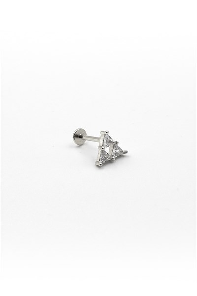 Stone-Embellished Triangle Tragus Piercing – Silver | Hypoallergenic, Non-Tarnish-, 8 mm