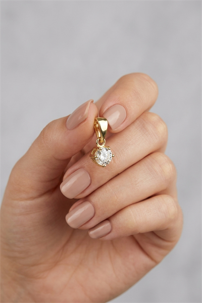 Brass Pendant with Solitaire Cubic Zirconia and Decorative Chain