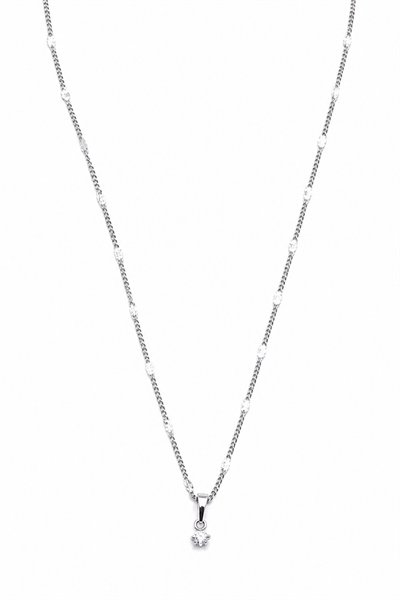 Brass Necklace with Solitaire Cubic Zirconia Pendant and Decorative Chain