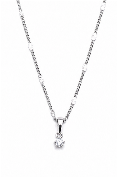 Brass Necklace with Solitaire Cubic Zirconia Pendant and Decorative Chain