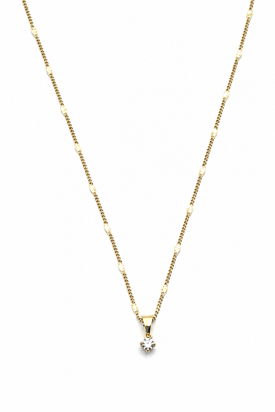 Brass Necklace with Solitaire Cubic Zirconia Pendant and Decorative Chain