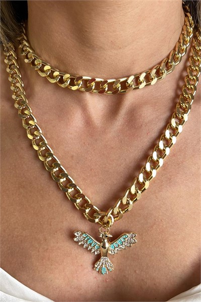 Turquoise Phoenix Detailed Chain Necklace