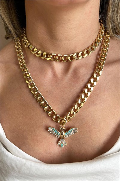 Turquoise Phoenix Detailed Chain Necklace