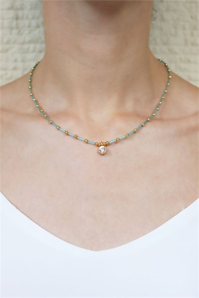 Turquoise Cylinder Bead Necklace