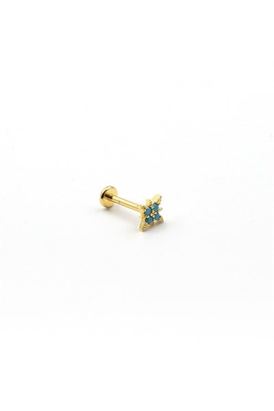 Turquoise Stone Star Tragus & Helix Piercing – Gold Plated | Hypoallergenic, Non-Tarnish, 8 mm