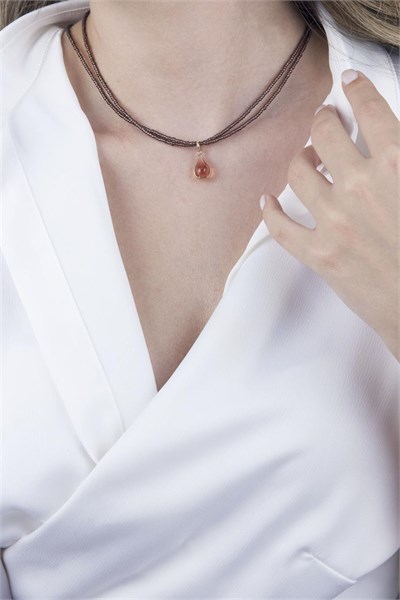 Orange Teardrop Stone Bead Necklace