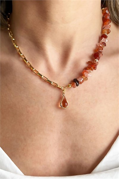 Orange Teardrop Stone Broken Natural Stone Necklace