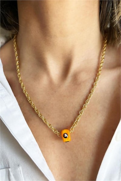 Orange Evil Eye Bead Gold Chain Necklace