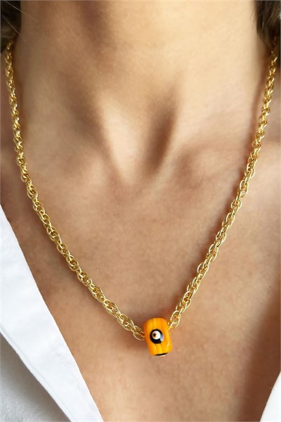 Orange Evil Eye Bead Gold Chain Necklace