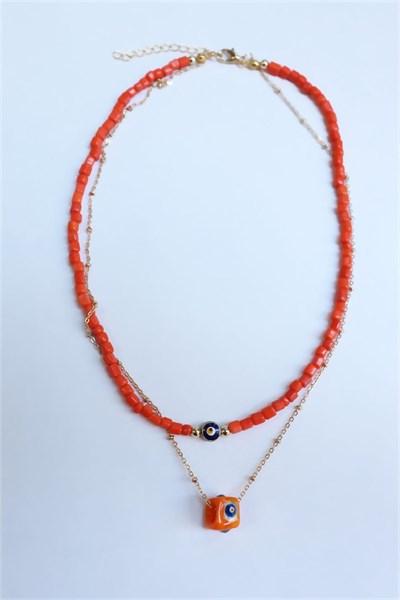 Orange Evil Eye Bead Double Design Necklace