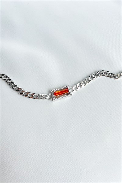 Orange Stone Detail Zircon Stone Silver Bracelet