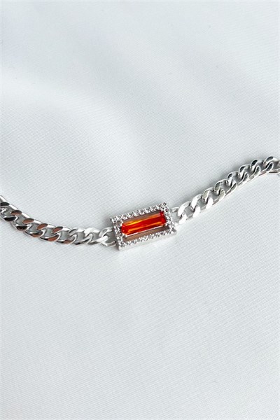 Orange Stone Detail Zircon Stone Silver Bracelet