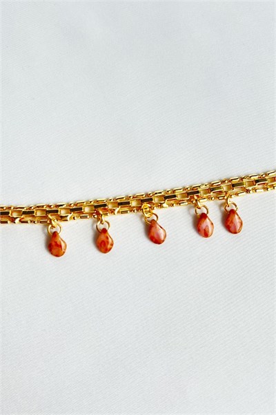 Orange Stone Embellished Gold Bracelet