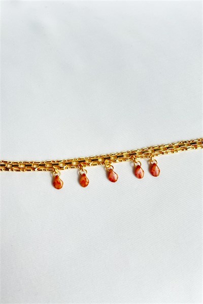 Orange Stone Embellished Gold Bracelet