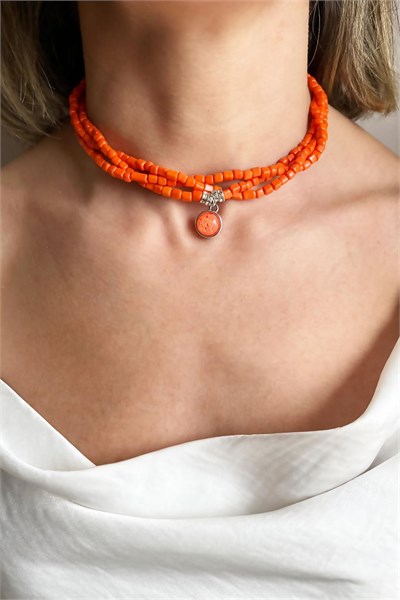 Orange Stone Spiral Design Bead Necklace