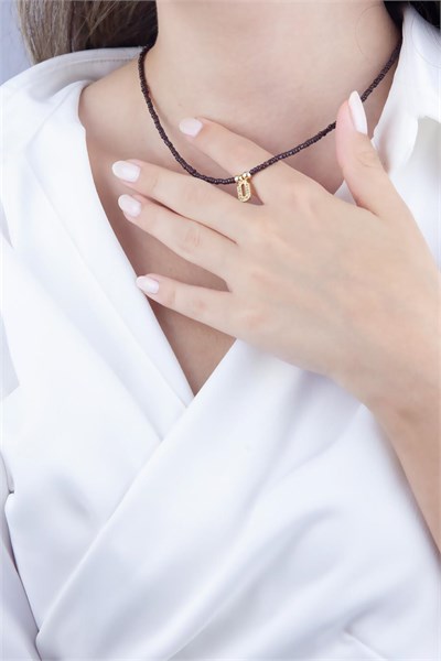 Ü Letter Brown Bead Design Necklace
