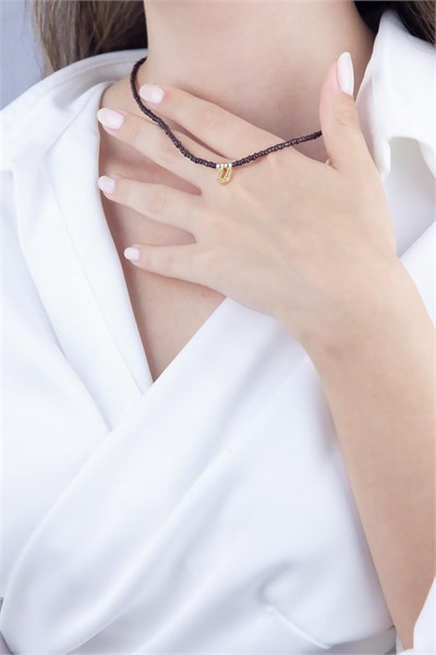 U Letter Brown Bead Design Necklace