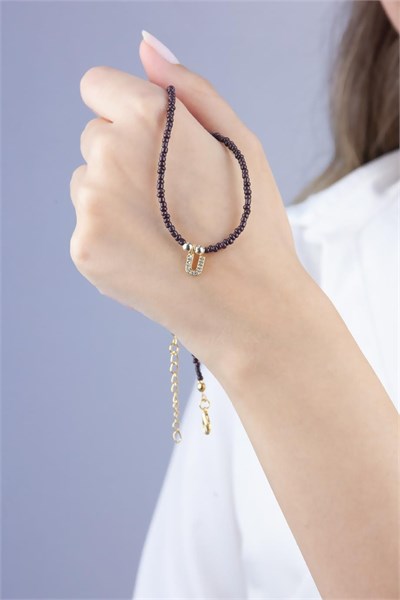 U Letter Brown Bead Design Necklace