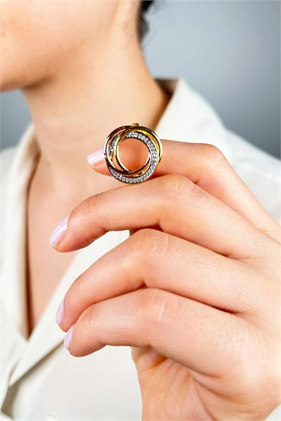 Three Color Stone Circle Ring - Gold