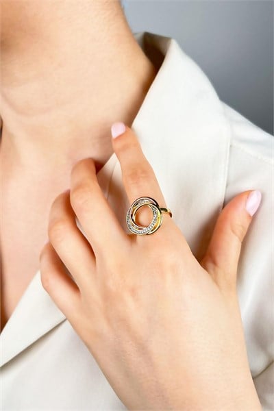 Three Color Stone Circle Ring - Gold