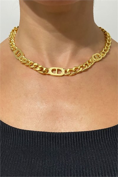 Triple Letter Detail Gold Chain Necklace