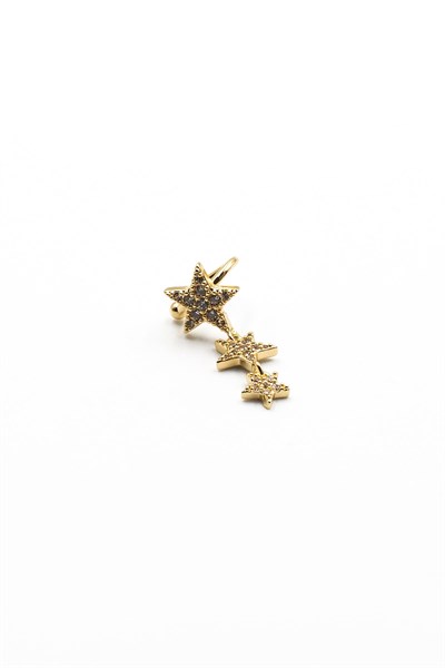 Triple Star Zircon Ear Cuff Cartilage Earring – Gold | Clip-On, Hypoallergenic