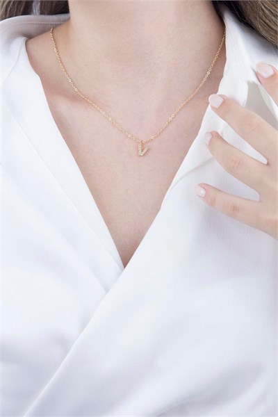 V Letter Gold Chain Necklace
