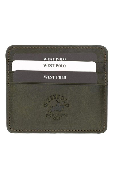 Westpolo Unisex Ultra Thin Genuine Leather Cardholder Wallet and Business Card Holder 6-Compartment - Olive