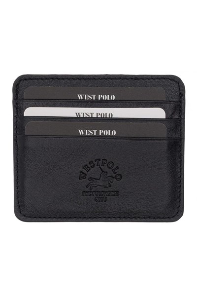 Westpolo Unisex Ultra Thin Genuine Leather Cardholder Wallet and Business Card Holder 6-Compartment - Black