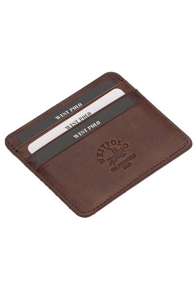 Westpolo Unisex Ultra Thin Genuine Leather Cardholder Wallet and Business Card Holder 6-Compartment - Brown