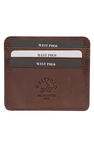 Westpolo Unisex Ultra Thin Genuine Leather Cardholder Wallet and Business Card Holder 6-Compartment - Brown