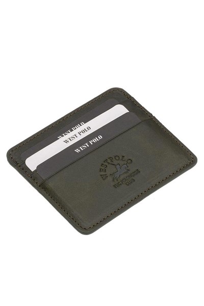 Westpolo Unisex Ultra Thin Genuine Leather Cardholder Wallet and Business Card Holder 6-Compartment - Olive