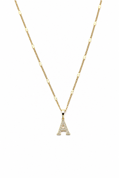 Xuping Gold Renkli, Zirkon Taşlı A Harfi Kolyesi - 45 cm (Anti-Alerjik)