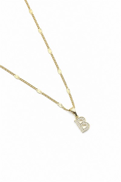 Xuping Gold-Tone Cubic Zirconia Initial Necklace - B | 45 cm, Hypoallergenic