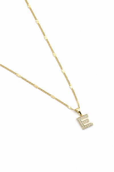 Xuping Gold-Tone Cubic Zirconia Initial Necklace - E | 45 cm, Hypoallergenic